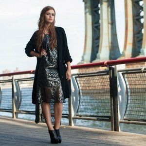 BCBGeneration Silver Black Sequin Spaghetti Strap Hi Low Dress Size Small